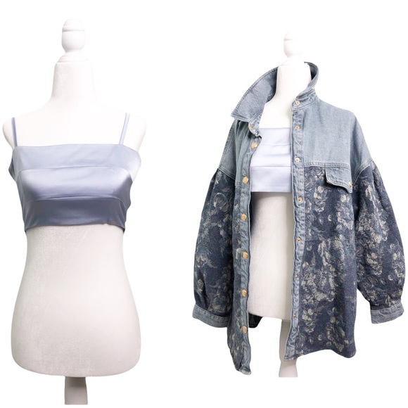 Revolve By The Way Bra Top Square Neck Satin Spaghetti Strap Y2K Crop Shirt XS - Picture 13 of 14